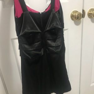 Black sleek silk dress.